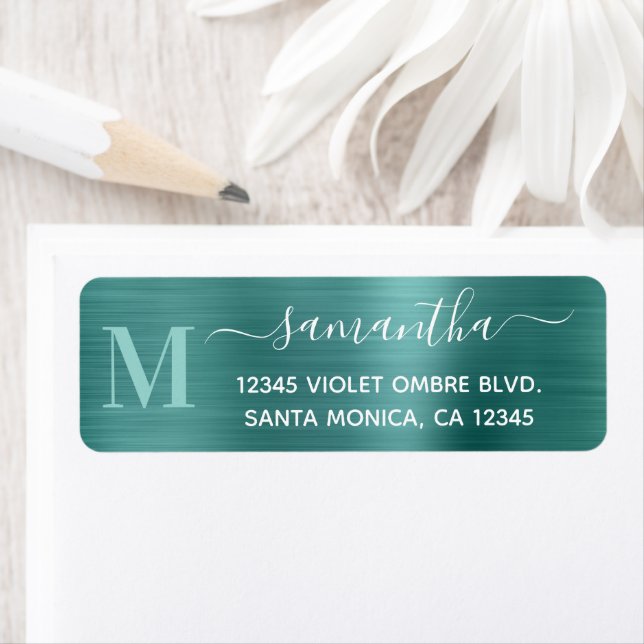Aqua Teal Modern Signature Monogram Label (Insitu)