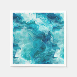Aqua Teal Ocean Fluid Art Marble Decoupage Napkins