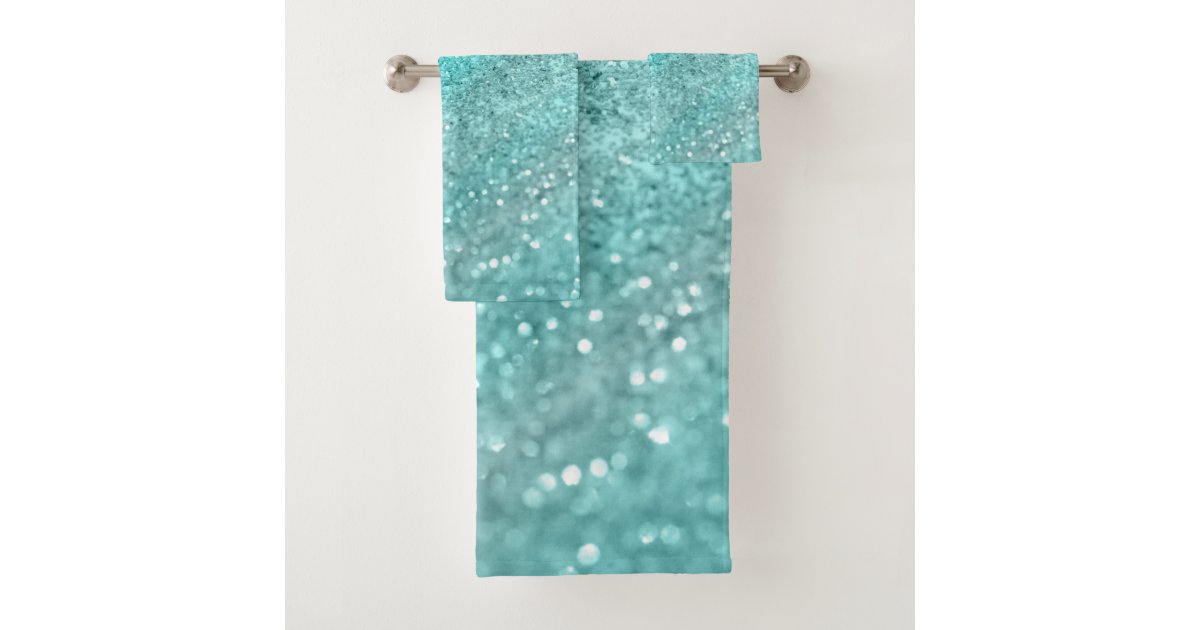 Aqua Teal Ocean Glitter 1 Bath Towel Set Zazzle