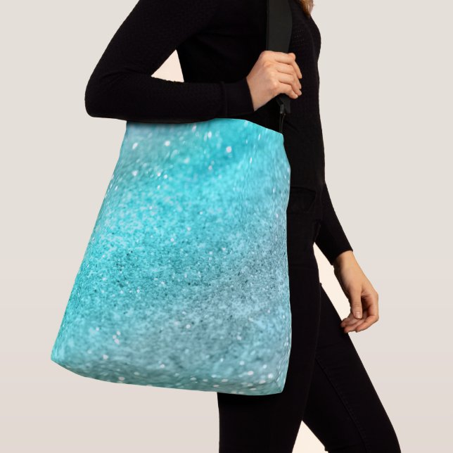 Aqua Teal Ocean Glitter #1 Crossbody Bag (Close Up)