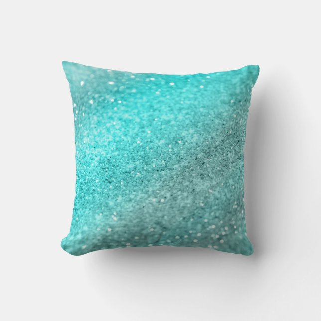 Aqua Teal Ocean Glitter #1 Throw Pillow (Front)
