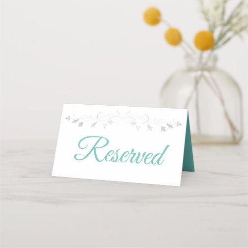 Aqua Teal on White Elegant Wedding Reserved Place Card