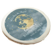 Aqua Teal Over the Moon and Stars Baby Shower Sugar Cookie (Angled)