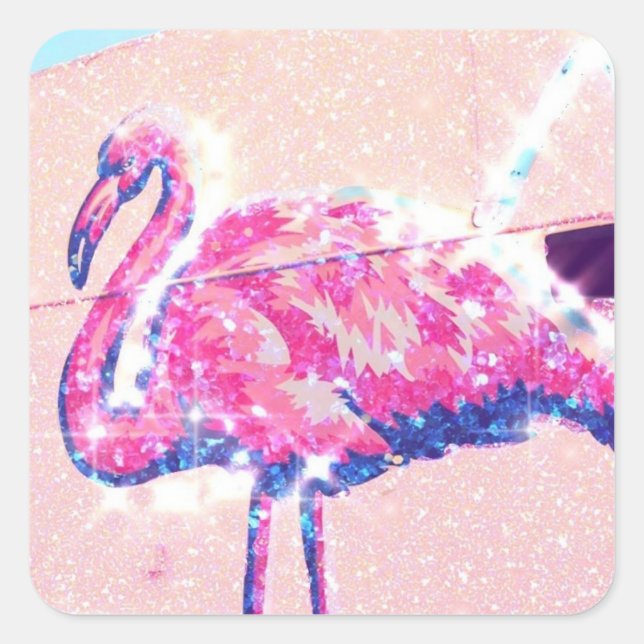 aqua teal pink flamingo glitter florida tampa square sticker (Front)
