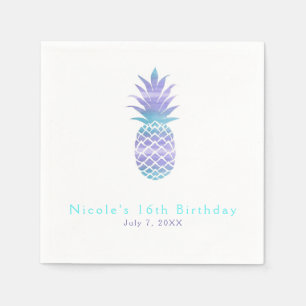 Aqua Teal & Purple Pineapple Tropical Chic Party Napkins