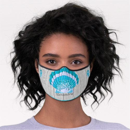 Aqua teal Rustic Nautical Blue Seashells Premium Face Mask