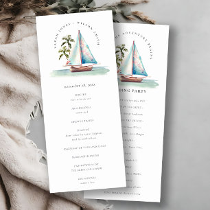 Aqua Teal Sailboat Palm Seascape Wedding Program