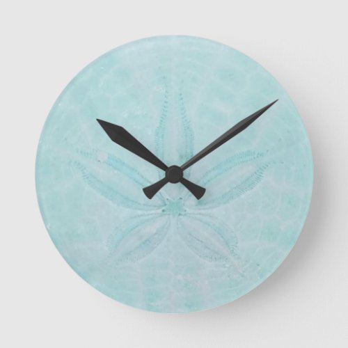 Aqua Teal Sand Dollar Nautical Coastal Sea  Round Clock