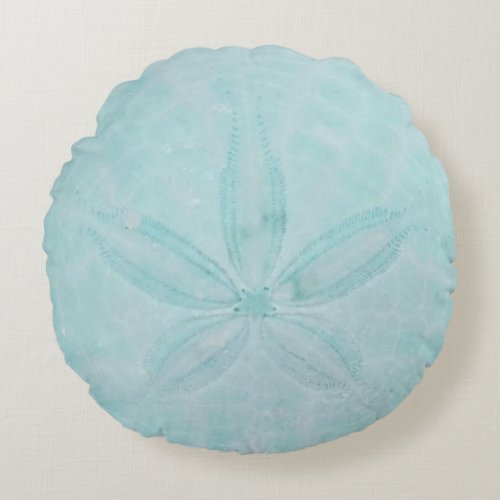 Aqua Teal Sand Dollar Nautical Coastal Sea Round Pillow