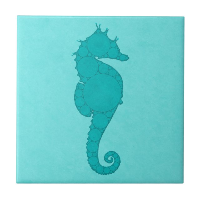 Aqua Teal Seahorse Digital Mosaic Tile (Front)