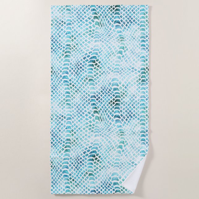 Aqua Teal Snake Print Beach Towel (Front)