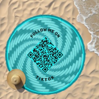  Aqua Teal Spiral Social Media TikTok Qr Code Scan Beach Towel