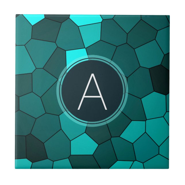 Aqua Teal Stained Glass Mosaic Ceramic Tile (Front)