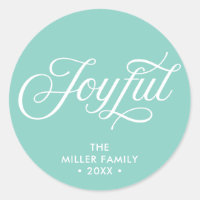 Aqua Teal Stylish Cursive Joyful Holiday Classic Round Sticker