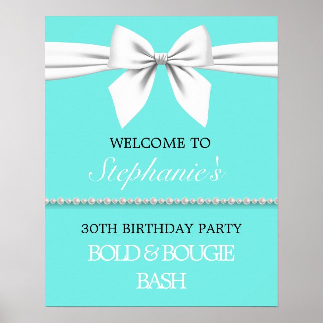 Aqua Teal Tiffany Birthday Party Welcome Sign (Front)