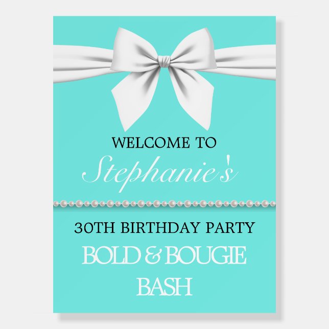 Aqua Teal Tiffany Birthday Party Welcome Sign (Front)