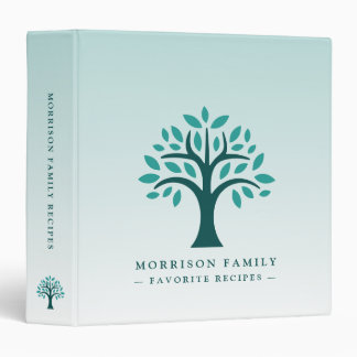 Aqua Teal Tree Logo Personalized Family Recipes 3 Ring Binder