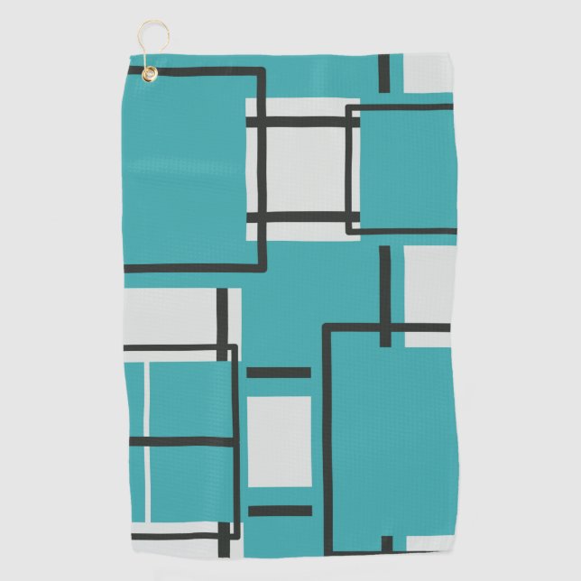 Aqua Teal Turquoise Black Off White Pattern Throw  Golf Towel (Front)