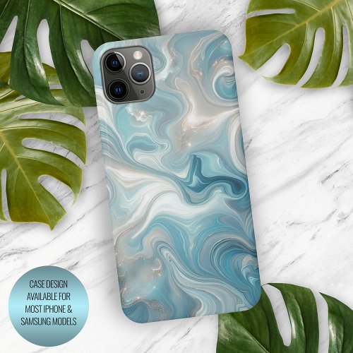 Aqua Teal Turquoise Blue White Silver Marble iPhone 15 Pro Max Case