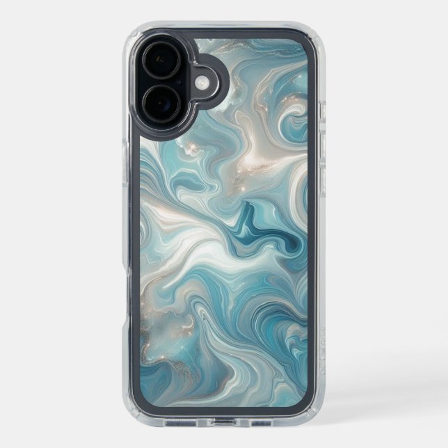 Aqua Teal Turquoise Blue White Silver Marble Speck iPhone Case (Front (Black))