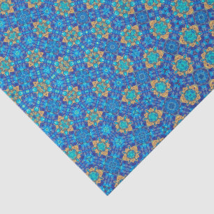 Aqua Teal Turquoise Faux Gold Leaf Shell Decoupage Tissue Paper
