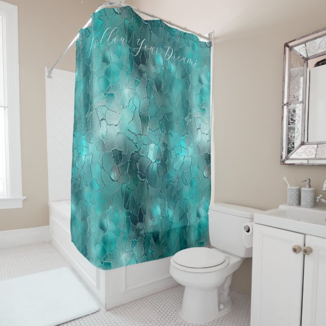 Aqua Teal Turquoise Glam Dreams Shower Curtain (In Situ)