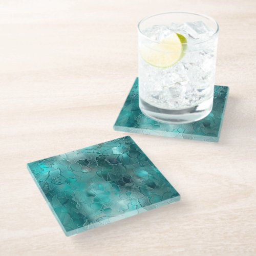 Aqua Teal Turquoise Glam Glass Coaster