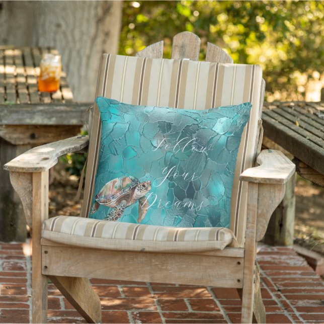 Aqua Teal Turquoise Glam Outdoor Pillow (Chair)