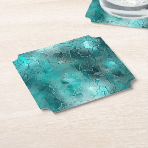 Aqua Teal Turquoise Glam Paper Coaster