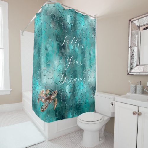 Aqua Teal Turquoise Glam Shower Curtain