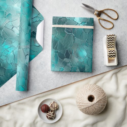 Aqua Teal Turquoise Glam Wrapping Paper