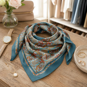 Aqua Teal Turquoise Green Orange Brown Tribal Art Bandana