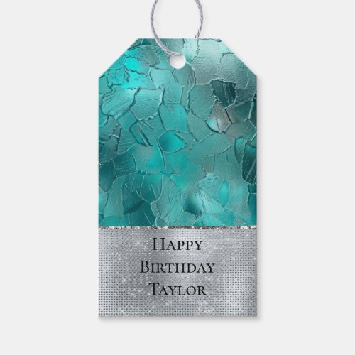 Aqua Teal Turquoise Silver Glam Gift Tags