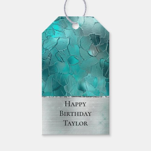 Aqua Teal Turquoise Silver Glam Gift Tags