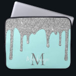 Aqua Teal Turquoise Sparkle Silver Glitter Drips Laptop Sleeve<br><div class="desc">Girly Aqua Teal Turquoise Sparkle Silver Glitter Drips Monogram laptop sleeve with our trendy faux silver glitter drips on an aqua teal (turquoise) background. Designed by Cedar and String. To personalize further, please click the "customize further" link and use the design tool to modify the design. If you need assistance...</div>