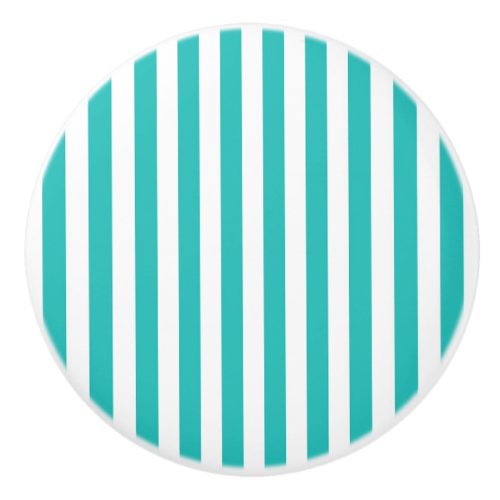 Aqua Teal Turquoise Vertical Stripe Drawer Dresser Ceramic Knob