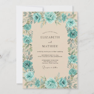 Aqua Teal Vine Wedding Invitation