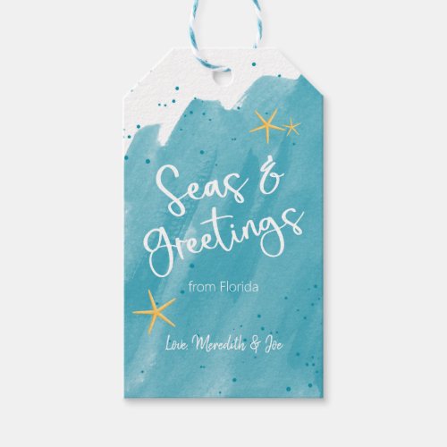 Aqua Teal Watercolor Beach_Themed Seas  Greetings Gift Tags