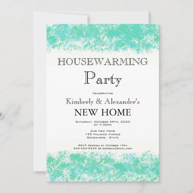 Aqua Teal Watercolor Housewarming Party Invitation (Front)