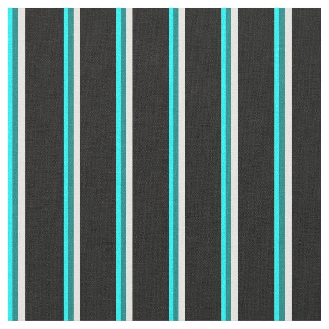 Aqua, Teal, White & Black Colored Lines Fabric (Close Up)