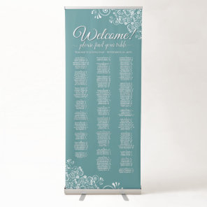 Aqua Teal & White Lace Alphabetical Seating Chart Retractable Banner