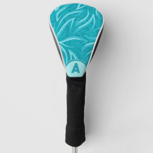 Aqua Teal White Waves Monogram Golf Head Cover