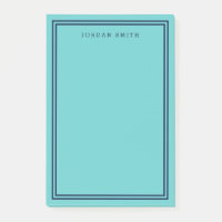 Aqua Teal with Double Navy Blue Borders Post-it Notes