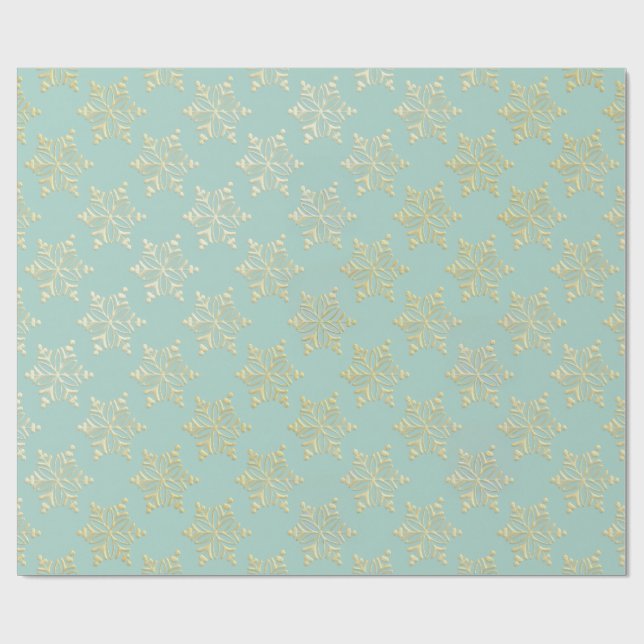 Aqua & Teal Xmas Wrapping Paper with Gold Accents (Flat)