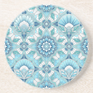 Aqua, Teals, Blues & White Art Deco Coastal Coaster