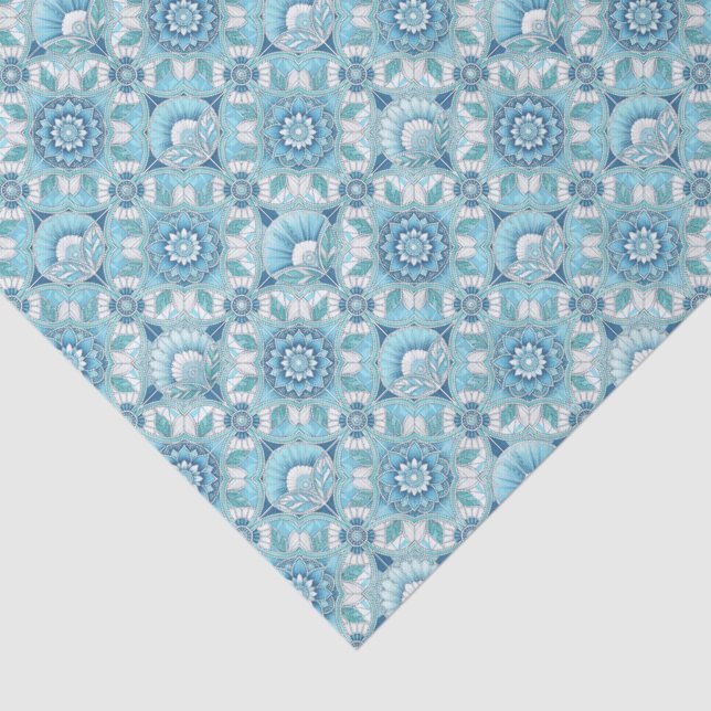 Aqua, Teals, Blues & White Art Deco Coastal Tissue Paper (Detail)