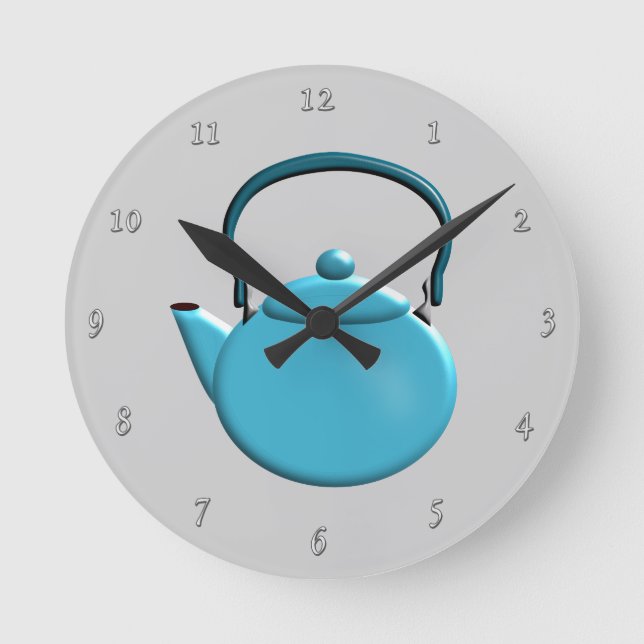 Aqua Teapot Design Round Clock (Front)