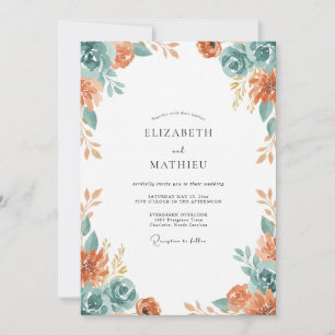 Aqua Terra Cotta Foliage Eucalyptus Wedding Invitation