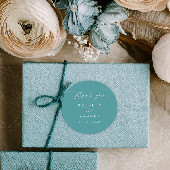Aqua Thank You Wedding Calligraphy Favor Labels (Creator Uploaded)