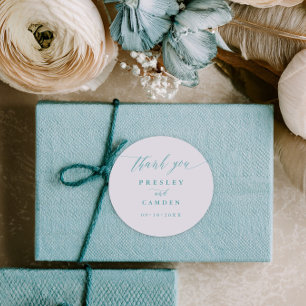Aqua Thank You Wedding Calligraphy Favor Labels